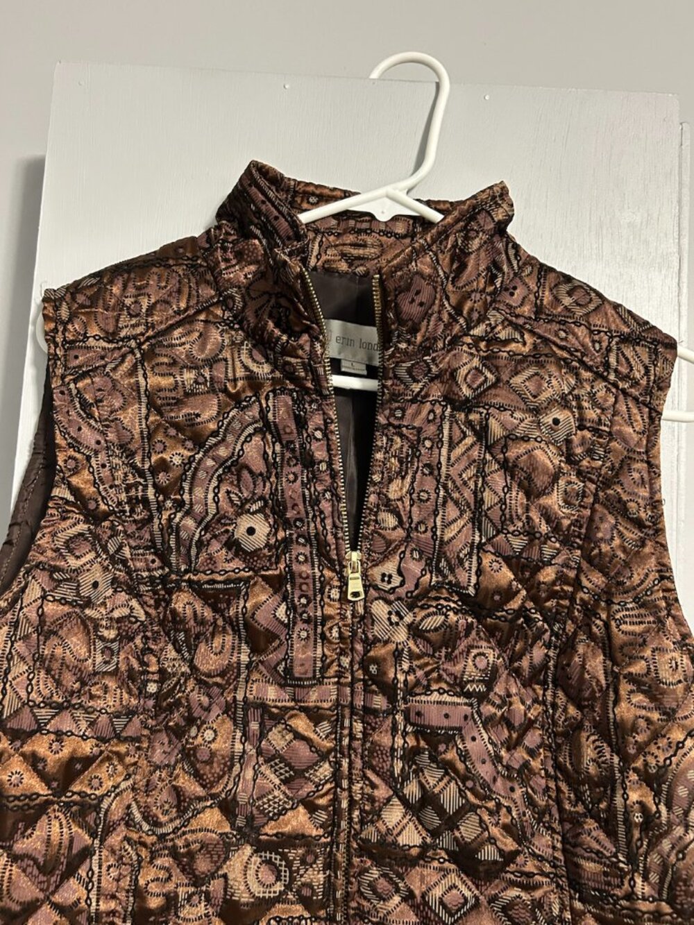 Erin London Floral Abstract Quilted/Lined Full Zip Vest Women's Size L